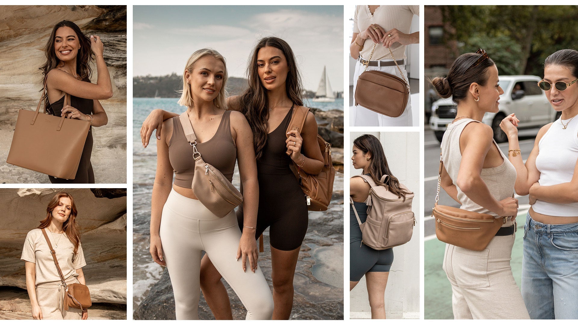 Models showcasing the best summer bags collection with stylish neutral handbags and crossbody bags for everyday wear.