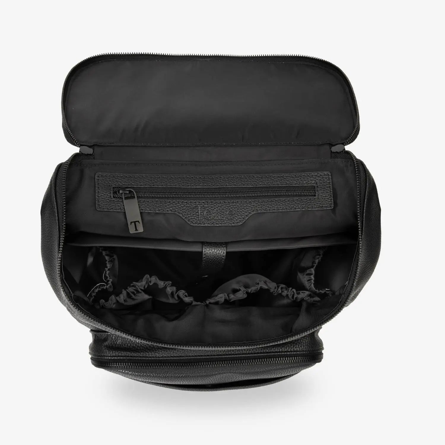 Top view of black nappy bag with sleek black hardware – ideal for stylish Australian parents.