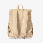 Back view of stone nappy bag backpack with gold hardware – adjustable straps and ergonomic design for comfort.