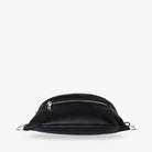 Close-up of black bum bag base with silver hardware – durable and sleek accessory detail.