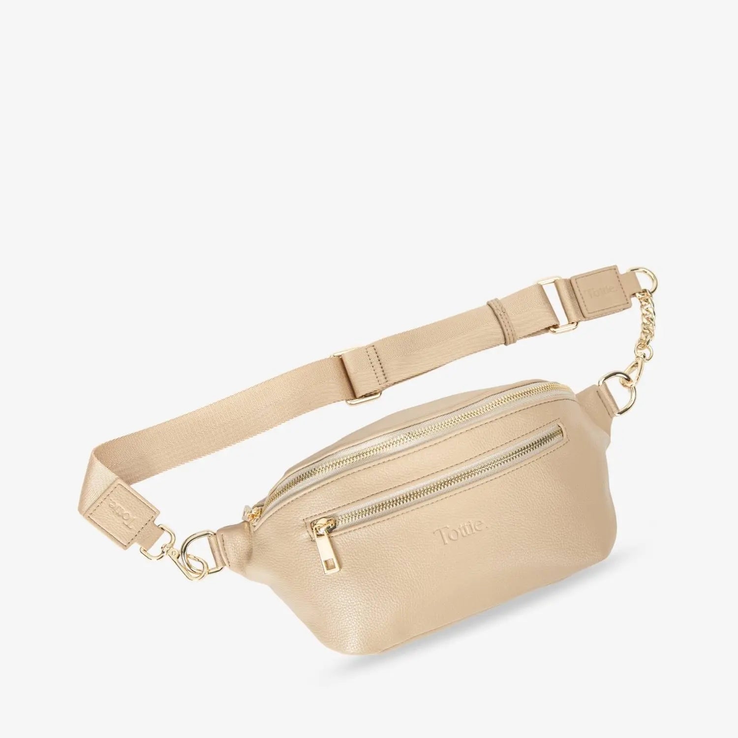Stone bum bag with gold hardware – neutral-toned and effortlessly stylish