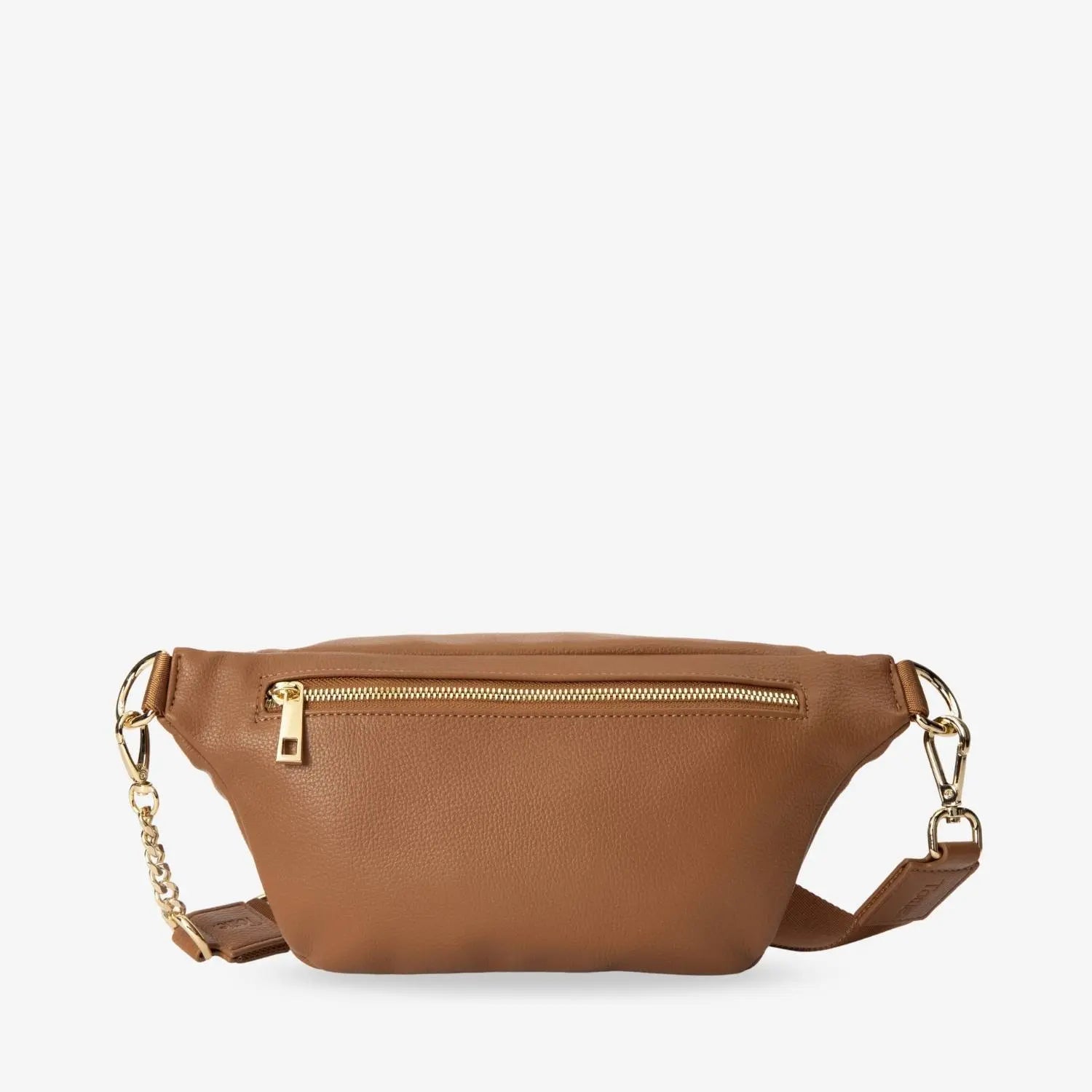 Tan bum bag back bag with gold-tone hardware – practical and stylish accessory for everyday use