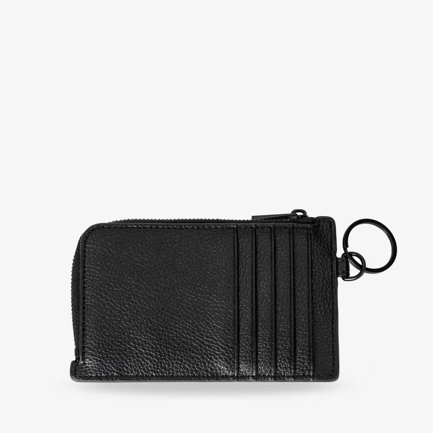 Side view of black card holder wristlet wallet with visible card slots – sleek, structured design for easy access