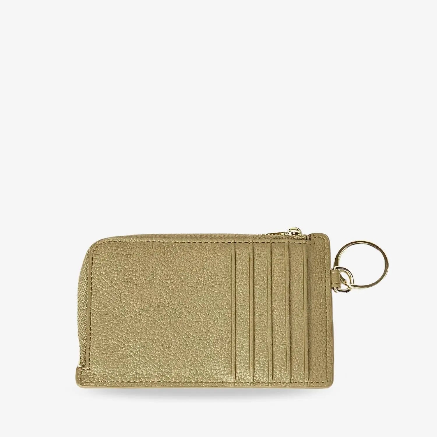 Khaki card holder wristlet wallet in side view, ideal for carrying essentials – displayed on a clean white background