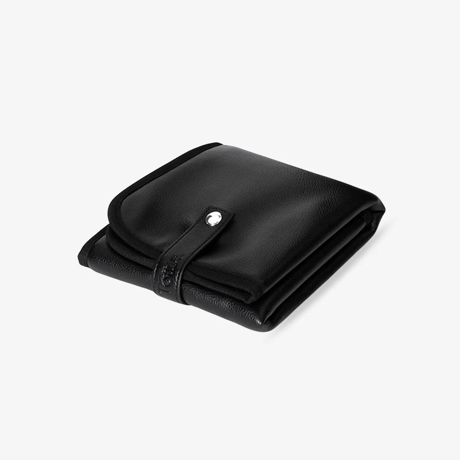 Black change mat folded neatly with silver-tone hardware – clean product shot on a white background.