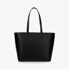Black tote bag front-facing with subtle embossed Tottie logo displayed on plain white background.