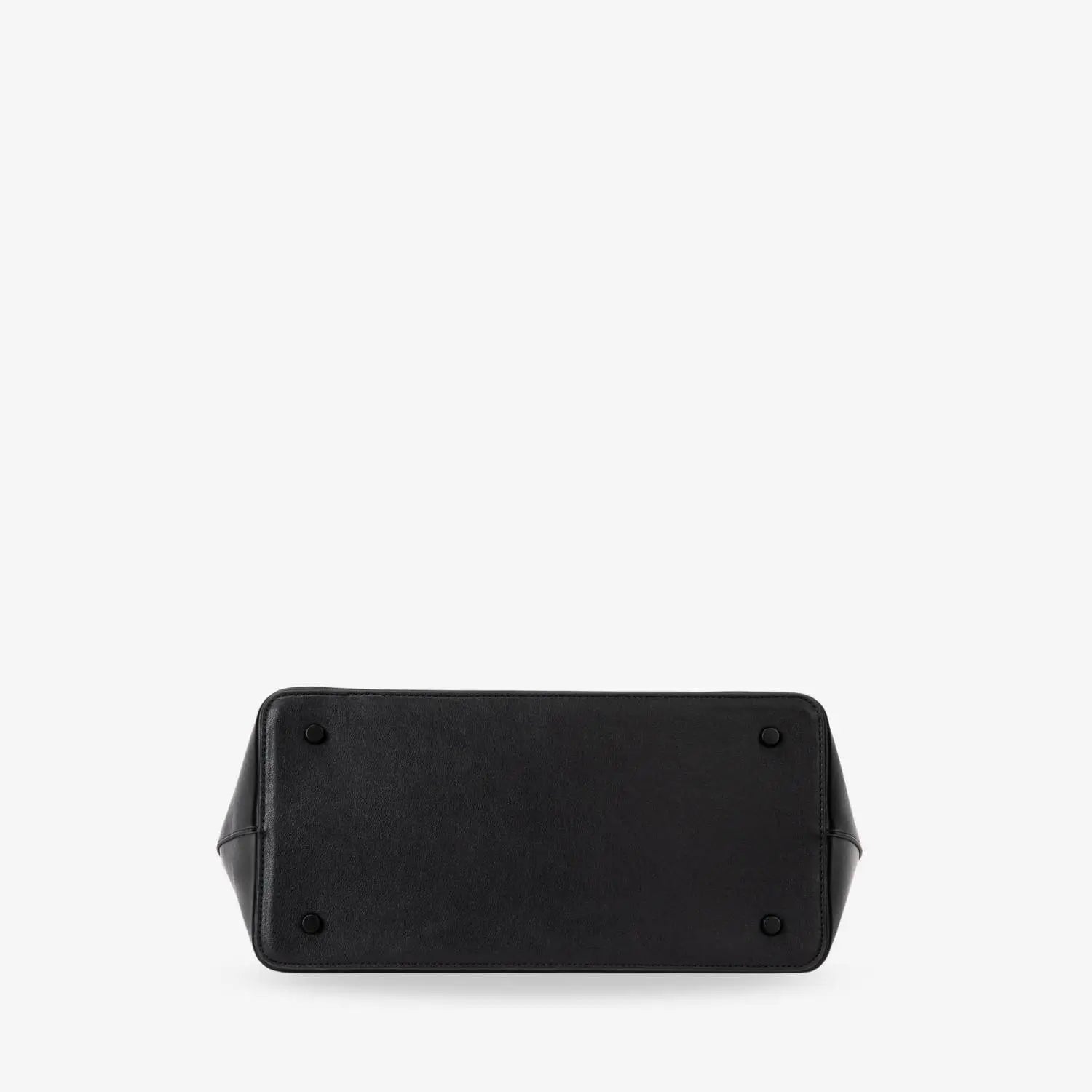 Black colour tote bag bottom view highlighting reinforced base on white background.