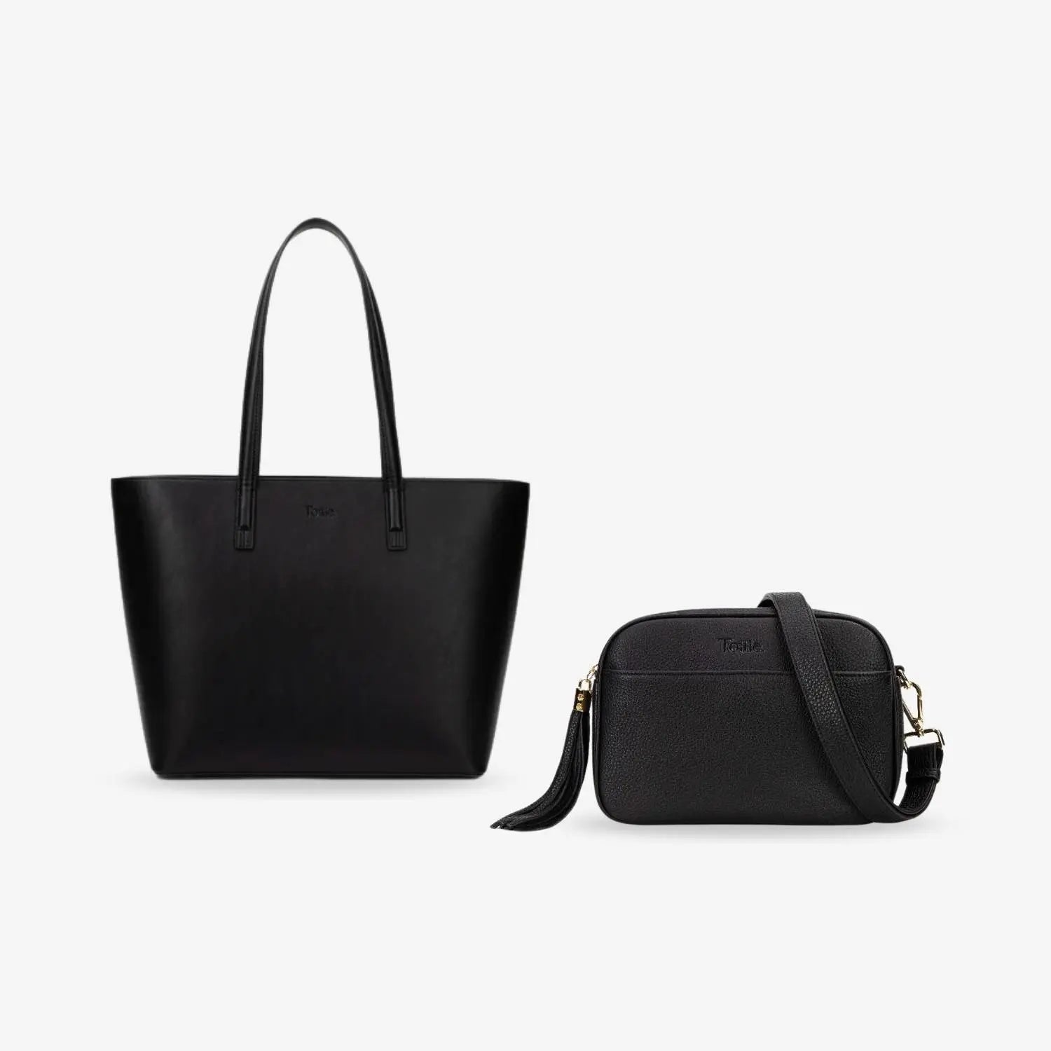 Professional work bundle bag duo – black tote and crossbody with gold hardware, ideal for office and everyday use