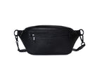 A Bum Bag in black leather with black hardware on white background