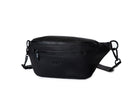 A Bum Bag in black leather with black hardware on white background