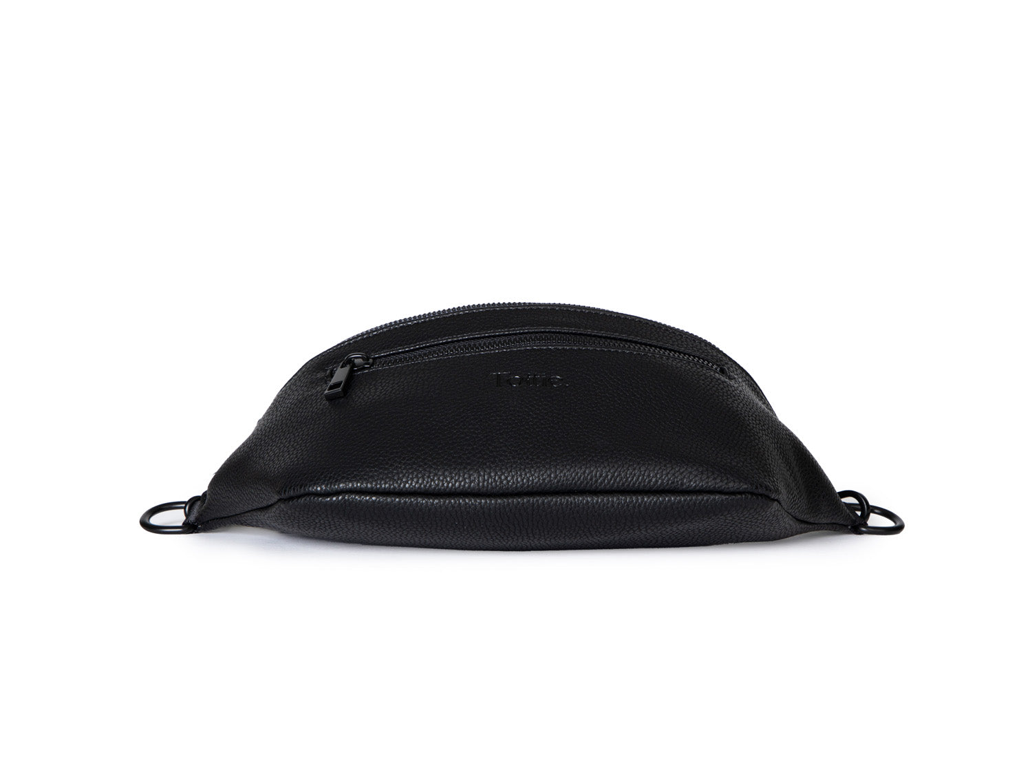 A Bum Bag in black leather with black hardware on white background