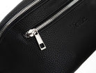 A Bum Bag in black leather with silver hardware on white background