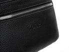 A Bum Bag in black leather with silver hardware and Tottie marking on white background