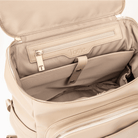 Beige diaper backpack with visible Tottie brand logo on a beige background – showing multiple pockets for ultimate organisation