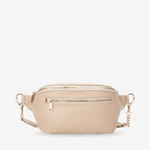 Stone bum bag with gold chain on a white background