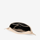 Beige belt bag with a zipper on a white background