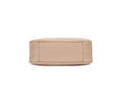 stone colored leather bag in white background