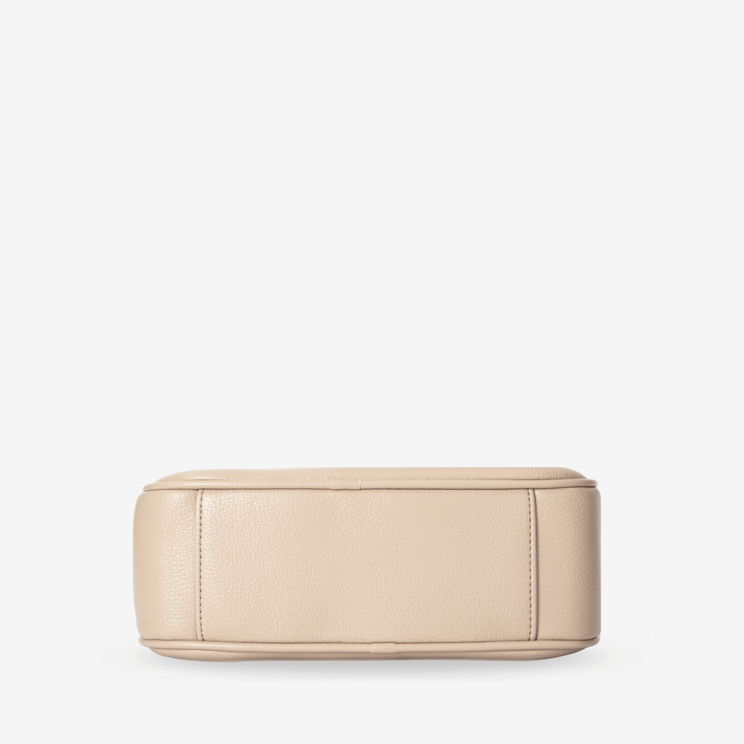 Stone leather crossbody bag bottom on a white background