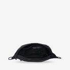 Black bum bag with zipper on a white background