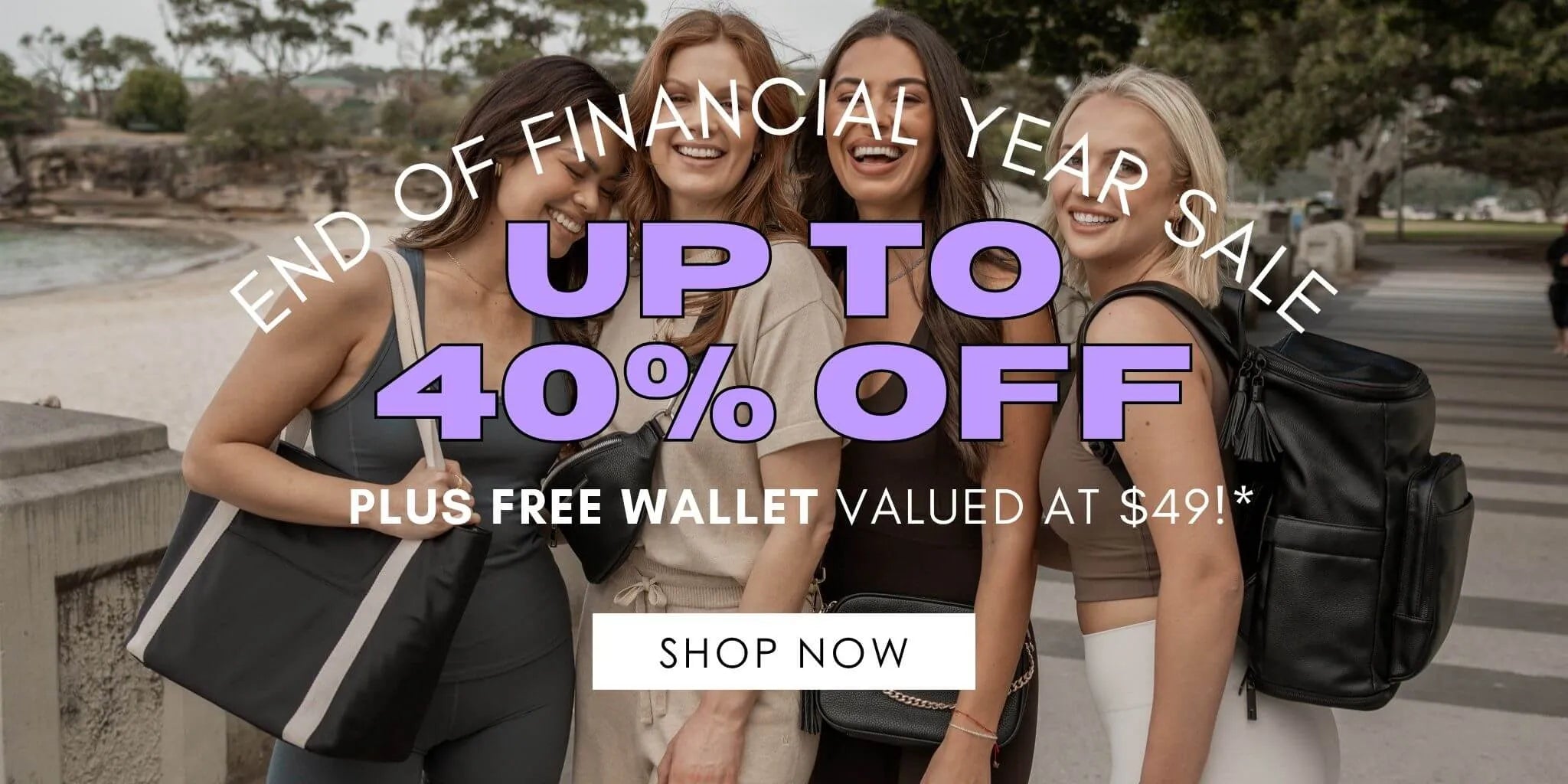 Four women in athleisure outfits carrying Tottie bags at Balmoral – stylish picks featured in EOFY sales Australia