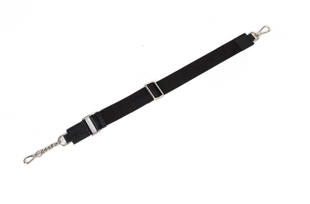 a bum bag strap in black with silver hardware